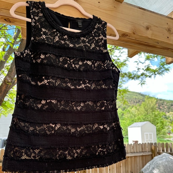 J. Crew NWOT Black Tweed Lace Overlay Sleeveless Top Blouse Medium Fully Lined - Picture 8 of 15
